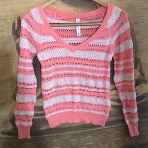 Aeropostale Sweater knit Womens small size orange white stripes designs